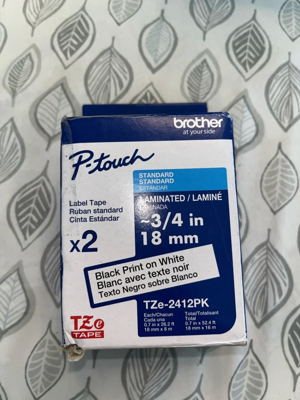 Brother P-touch Laminated Label Tape — White with Black Print